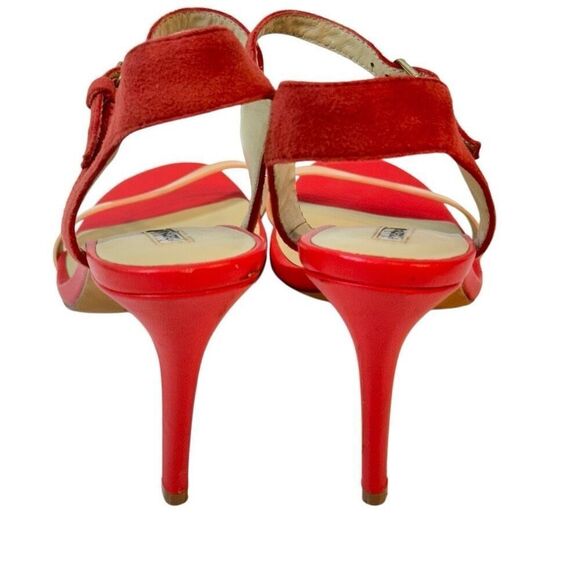 Charles David Strappy Colorblock Heels Stiletto in Red & Peach Leather 8.5 - Picture 9 of 11